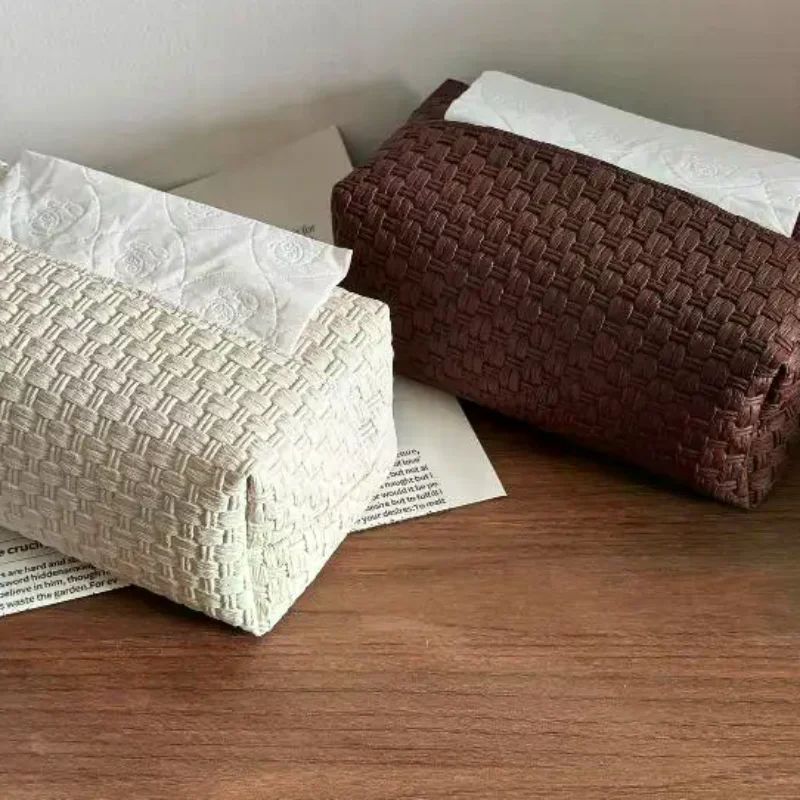 Waterproof Leather Vine Patterned Tissue Box with Drawer Multi-Scene Napkin Storage Holder for Travel Home Office Use