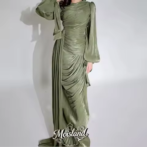 MOISLAND Customize Prom Dress Elegant Party Dress Simple Evening Gown 2026 Crepe Pleats Puff Long Sleeve Floor Length Dresses