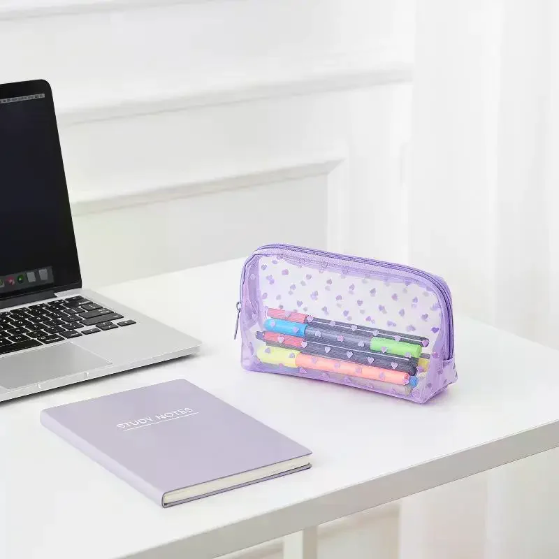 Heart Transparent Mesh Makeup Bag Multifunction Portable Women Cosmetic Storage Pouch Ladies Toiletry Lipstick Organizer Bags