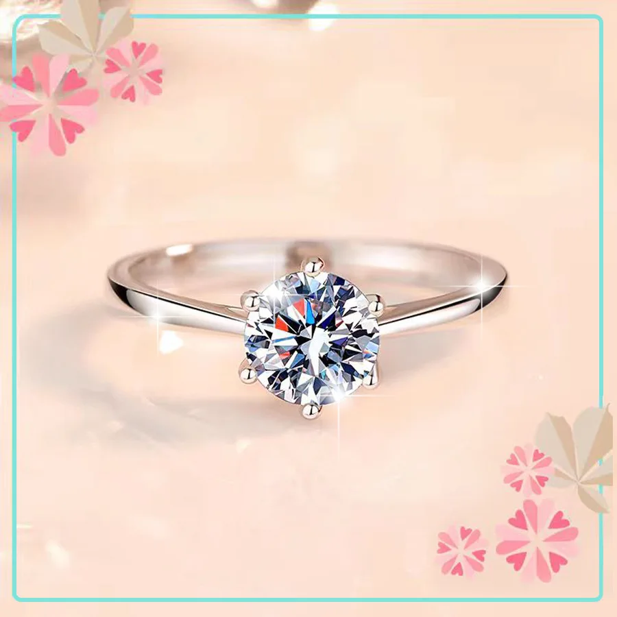 

JIAOZHAN Women'S Moissanite Ring S925 Sterling Silver Does Not Lose Color Plating Pt950 Gold Ins Style Jewelry