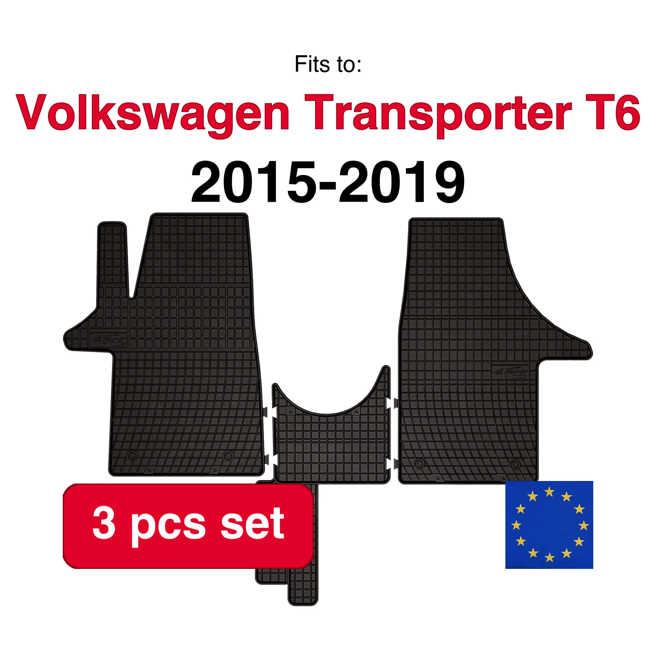 Image of Gummi-Fußmatten für Volkswagen Transporter T5 Lieferwagen (2003–2005), schwarze Passform (3 Stück)
