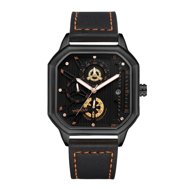 Nuovo orologio da uomo quadrato con calendario a luce notturna, orologio al quarzo impermeabile