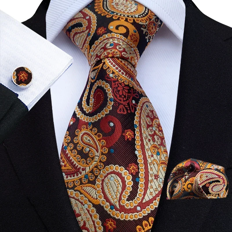 

Silk Men Ties Set Green Floral Paisley Necktie Business Formal Pocket Square Cufflinks Set for Wedding Party Accessories Cravat