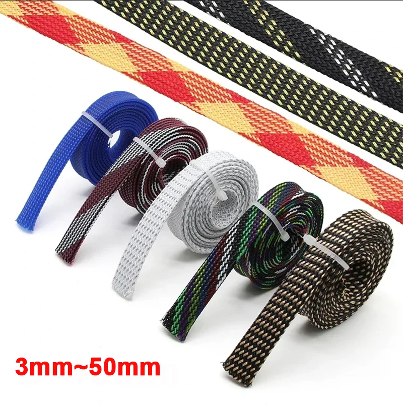 3mm 4mm 6mm ~50mm Flexible Wire Loom Wrap for Auto/Electrical Cable Protection Cable Abrasion Heat Resistant PET Braided Sleeve