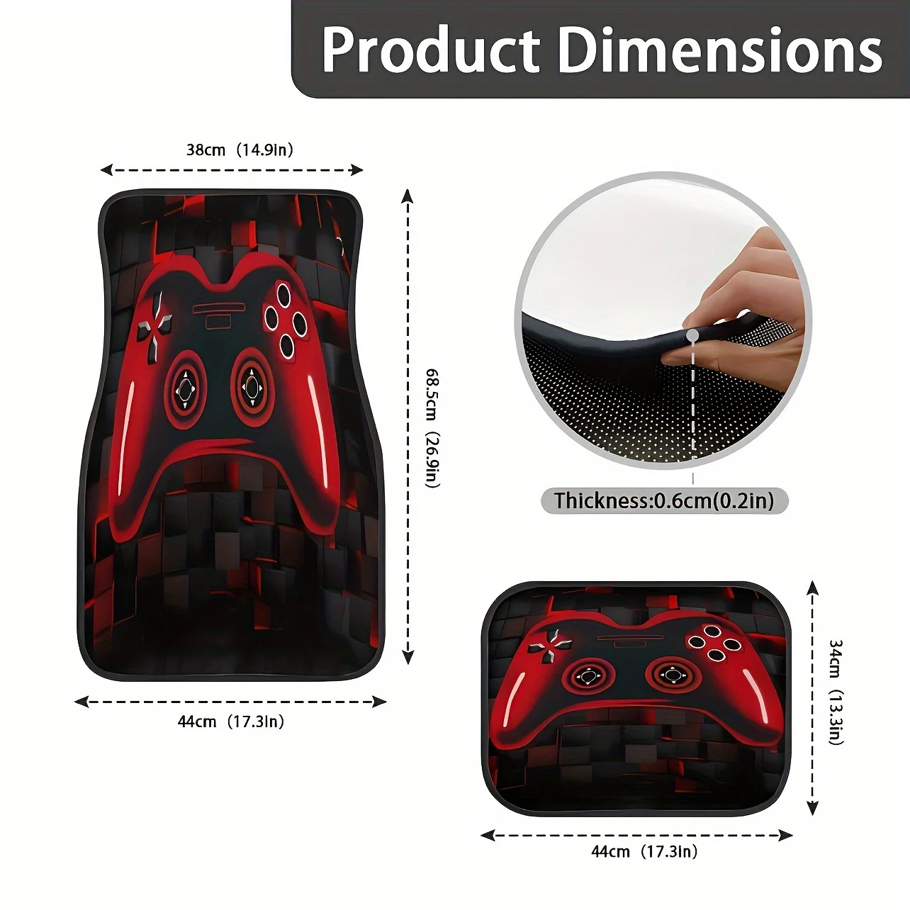 Set Of 4 Red Car Floor Mats Featuring A Game Controller Design, Suitable For Sedans And Suvs For Both Front And Back Seats, Enha