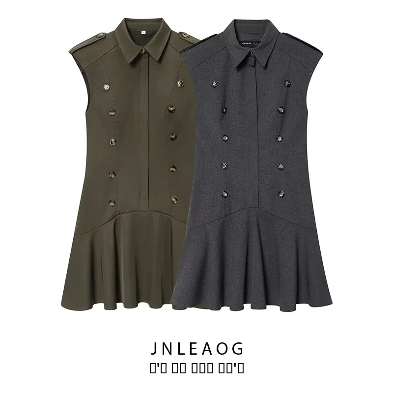 Vestido E Curto em Camadas Deco com Ombreiras Nova Chegada de Outono para Mulheres Vestido Casual de Manga Longa C...