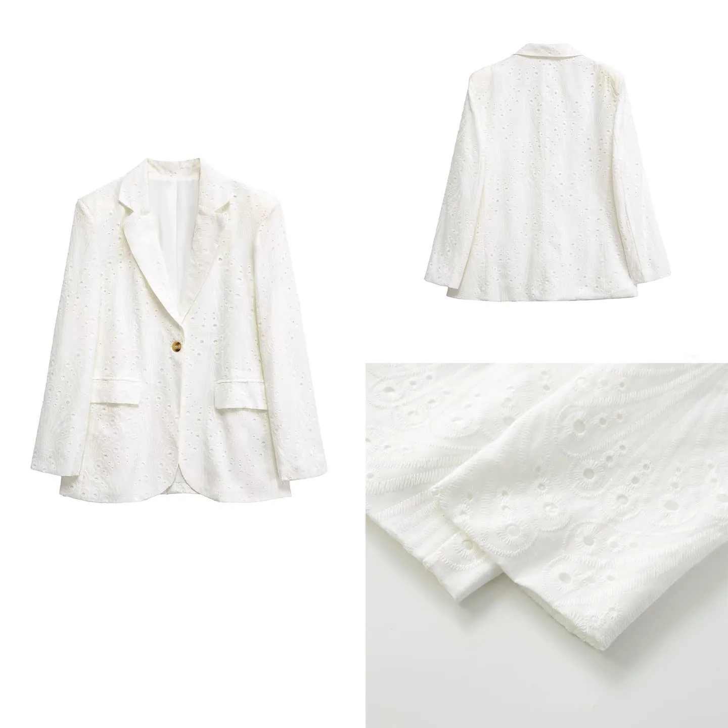 

Faionable Casual Embroidered Hollow Single Button Coat Women's Autumn New Arrival Z Brand Long Sve Suit Outerwear