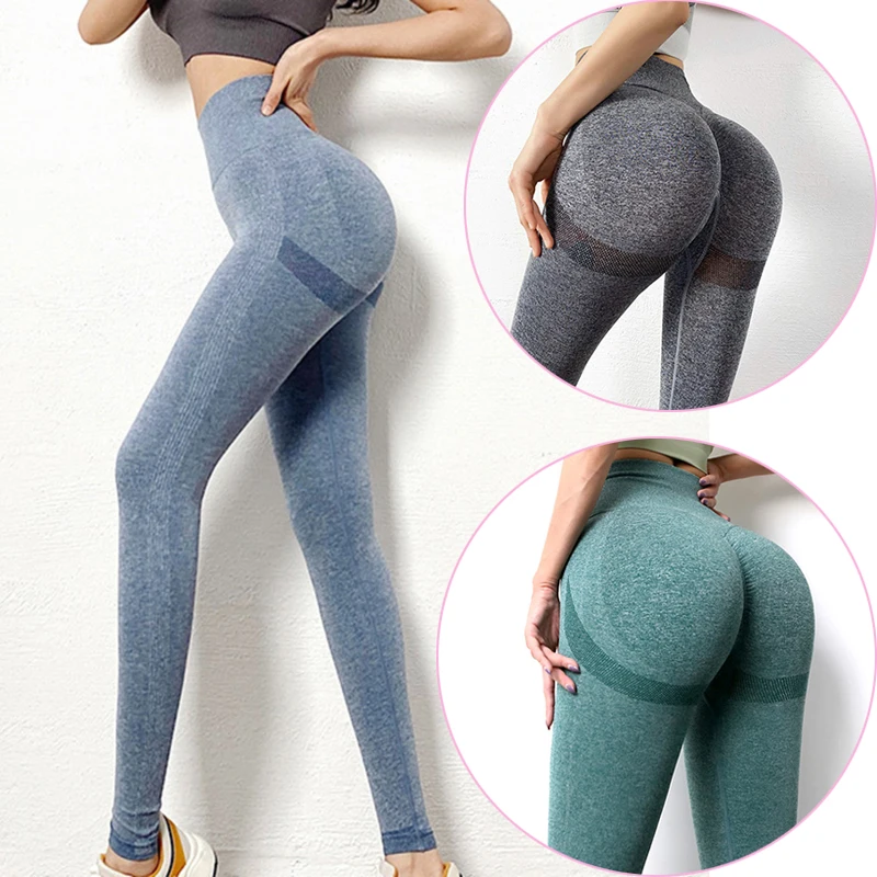 High Waist Elastic Solid Yoga Leggings Gym Jogging Quick Dry Push Up Slim Pants Female Fitness Women Sport Seamless Leggings