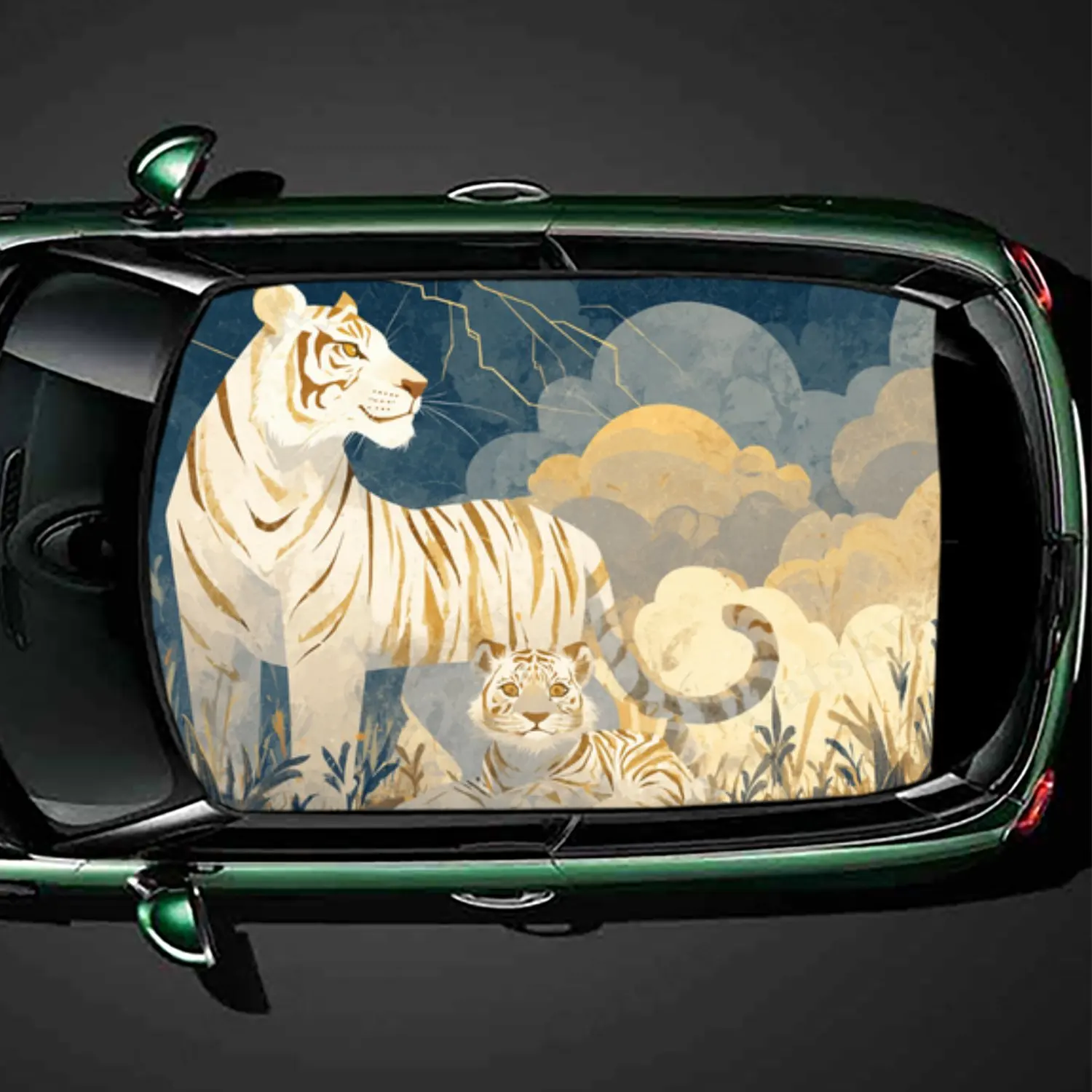 Wild Tender Fusion Cute Tiger Parent Child Car Roof Sticker PVC Self Waterproof stick , Striking Auto Exterior Accessories Decor