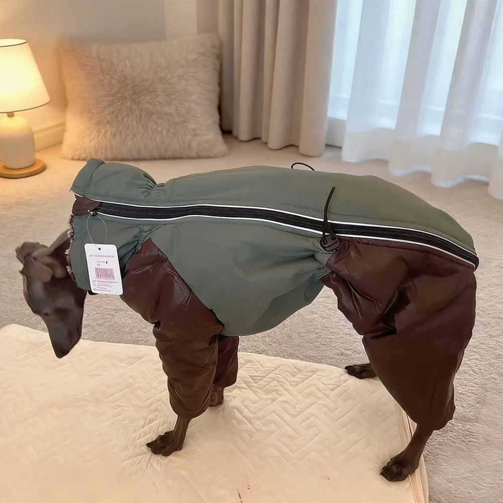 Chaqueta de invierno de 4 patas con cuello alto para galgo italiano, sudadera ajustable cálida a prueba de viento, abrigo para perros Whippet Bedlington