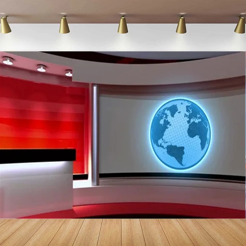 News Broadcast Hall Photography Backdrop Recetation Desk Office Interior Program Record Front Table TV Show Photo Background