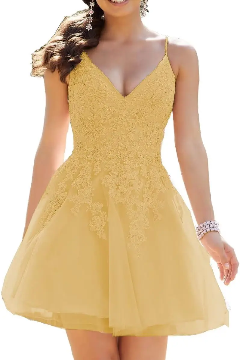 

Spaghetti Straps Homecoming Dresses for Teens Laces Applique Short Prom Dress A-line Girls Sweet 16 Dress