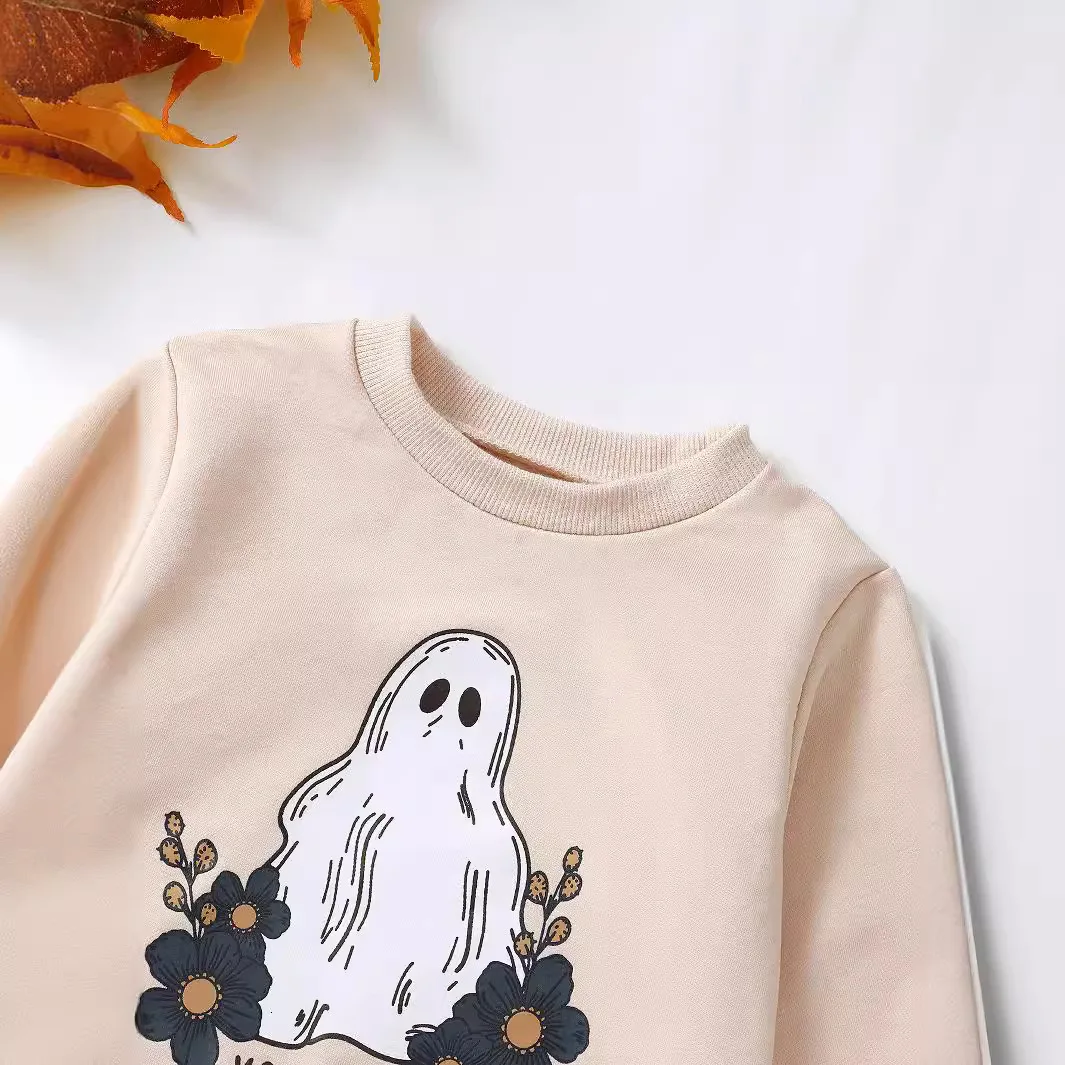 Infant Baby Boy Girl Halloween Outfit Ghost Print Long Sleeve Sweatshirt Bubble Romper Oversized Sweater Fall Winter Clothes