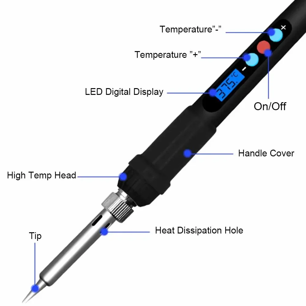 60W Saldatore Elettrico Penna Pistola Temperatura Regolabile Display LCD Digitale Riscaldamento Veloce Saldatura Strumento di Saldatura 180 ℃   -500 ℃