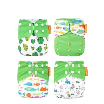 Happy flute 4 Stück Set Hot Sale OS Taschen windel verstellbar & wieder verwendbar saugfähig ökologische Windel Baby Stoff Windel