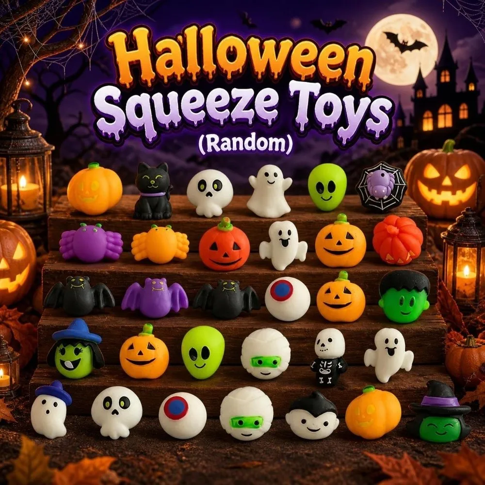 24/36Pcs/Set Cute Surprise Halloween Squeeze Set Mini Random Ghost Squishy Funny Anxiety Relief TPR Fidget Set for Adults