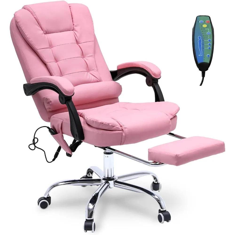 Reclining Office Chair with Massage, Ergonomic Office Chair w/Foot Rest, PU Leather Executive Computer Chair w/Heated