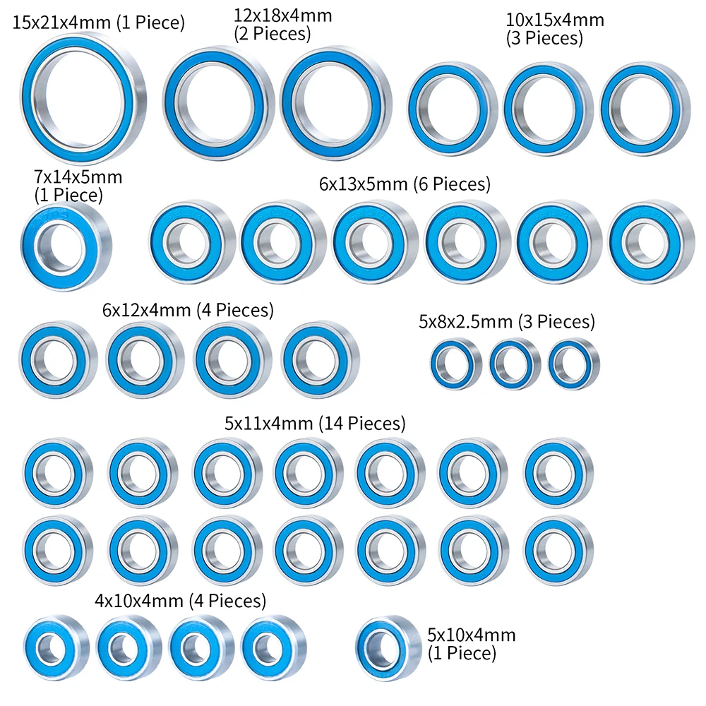 AXSPEED 39Pcs Wheel Hub Axle Blue Sealed Bearing Kit for TRX-4 TRX4 Bronco 1/10 RC Crawler Car Parts Accessories
