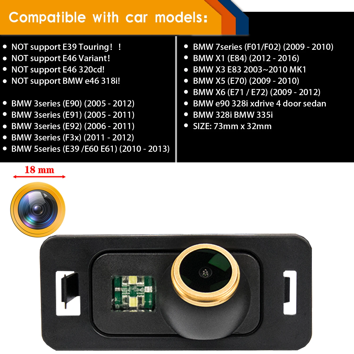 HD 1280*720p Backup Camera for Mini cooper R50 R52 R53 E82/E88 E90/E91/E92 E39/E60/E61/E62 X5 E53 X1 E84 X3 X6,Rear View Camera