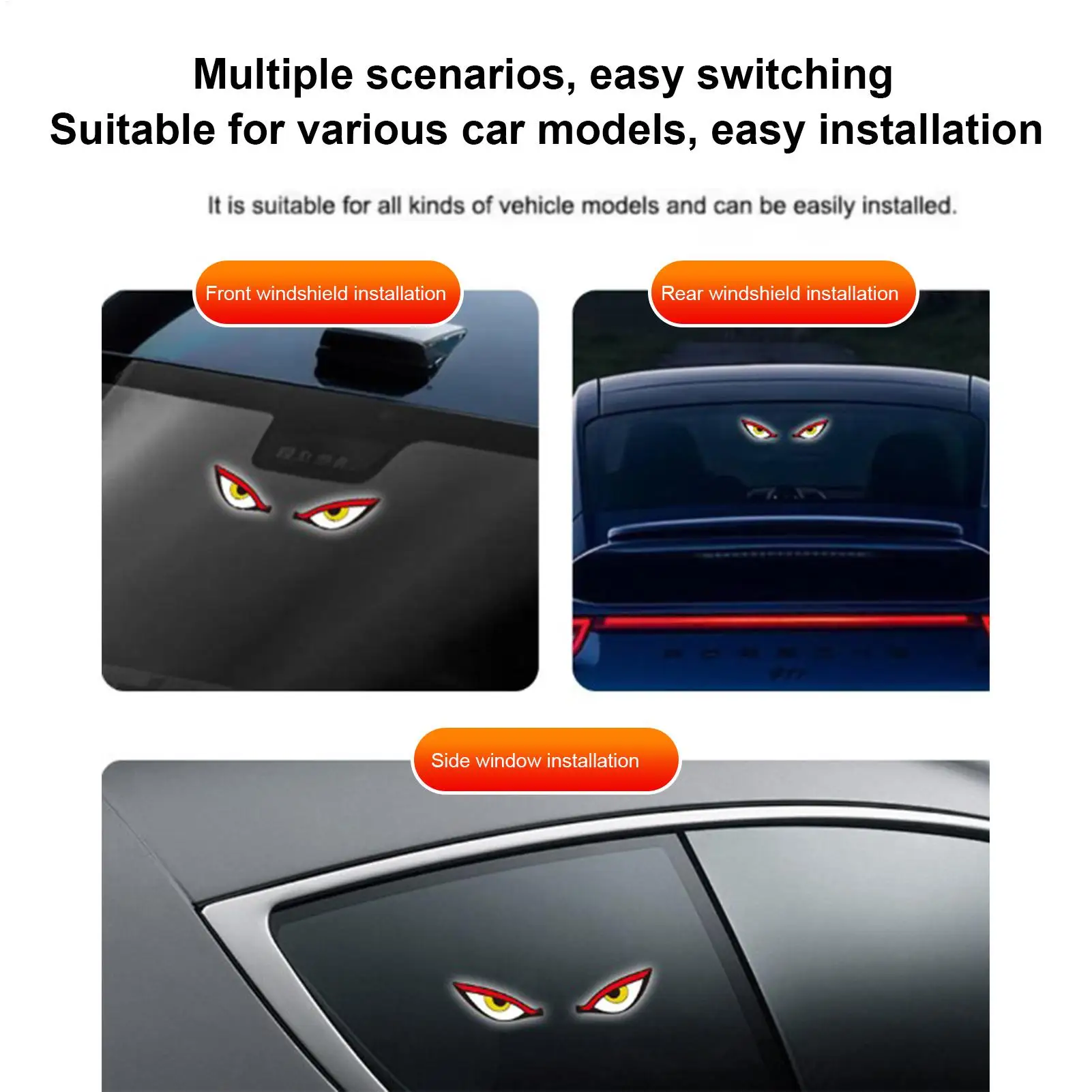 Solar LED Eye Shape Light Waterproof Universal, Windshield Mount Decor Lamp, Front Rear Use for RV Motorcycle SUV Car view 5