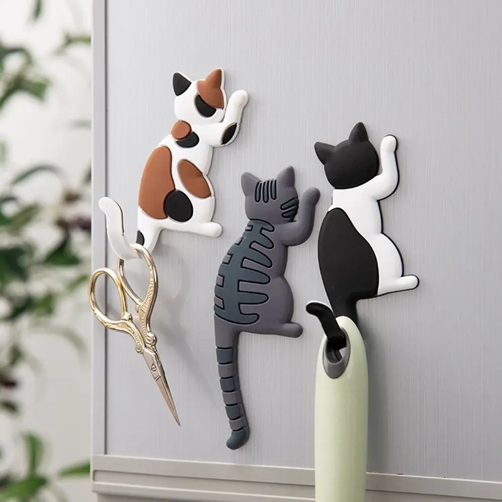 Cute Magnetic Wall Mount Free Punching Home Decor Save Space Hook Fridge Magnet Refrigerator Sticke Cat Hook