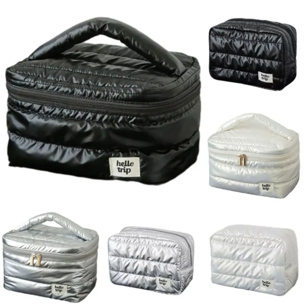 

Large Capacity Quilting Cotton Makeup Bag Shock Resistance Square Portable Cosmetics Storage Bag Waterproof INS