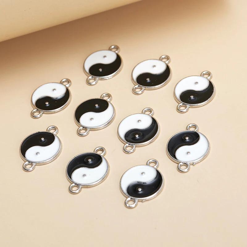 10pcs/lot Enamel Tai Chi Bagua Charms Pendant Connector DIY Bracelet Necklace For Jewelry Making Accessories