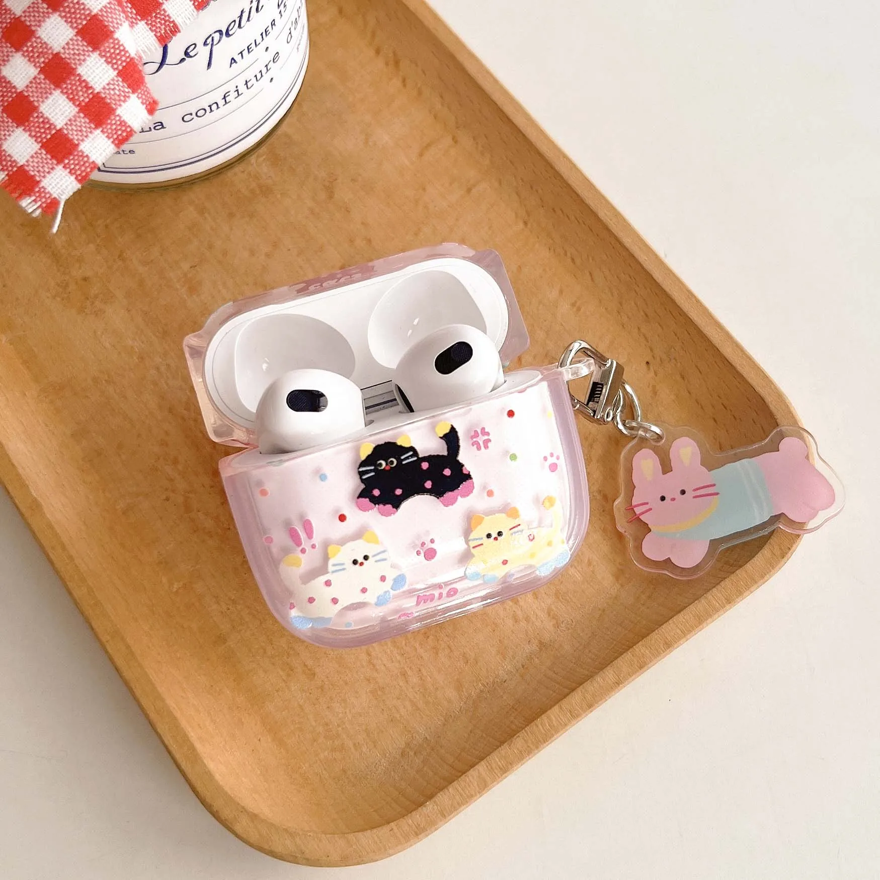 Colorful wave point cute cat earphone case for apple airpods 3 pro 2nd 2 1 wireless bluetooth charging box headset cover