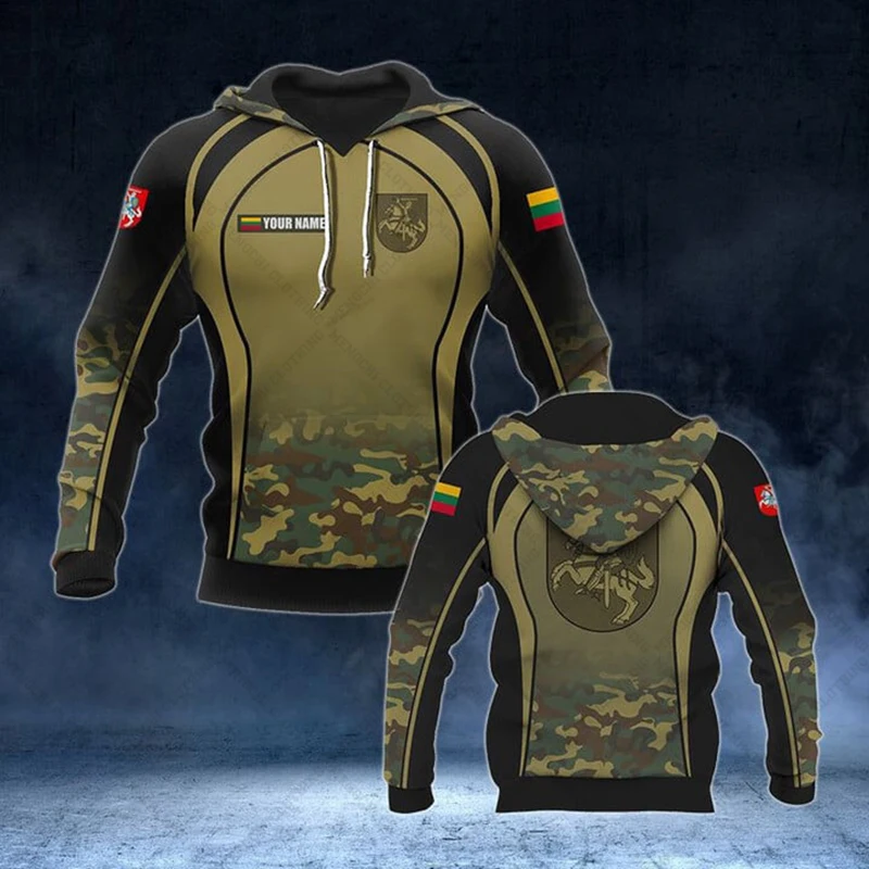 Customize Lithuania Camouflage Hoodies Men\'s Fashion Loose Sweatshirts Autumn Pullover Outdoor Streetwear Tops Shirts