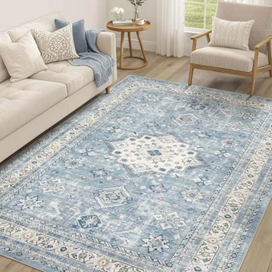 

Vintage living room area rug 6x9 - large soft washable oriental traditional distressed farmhouse rug for bedroom, indoor floor