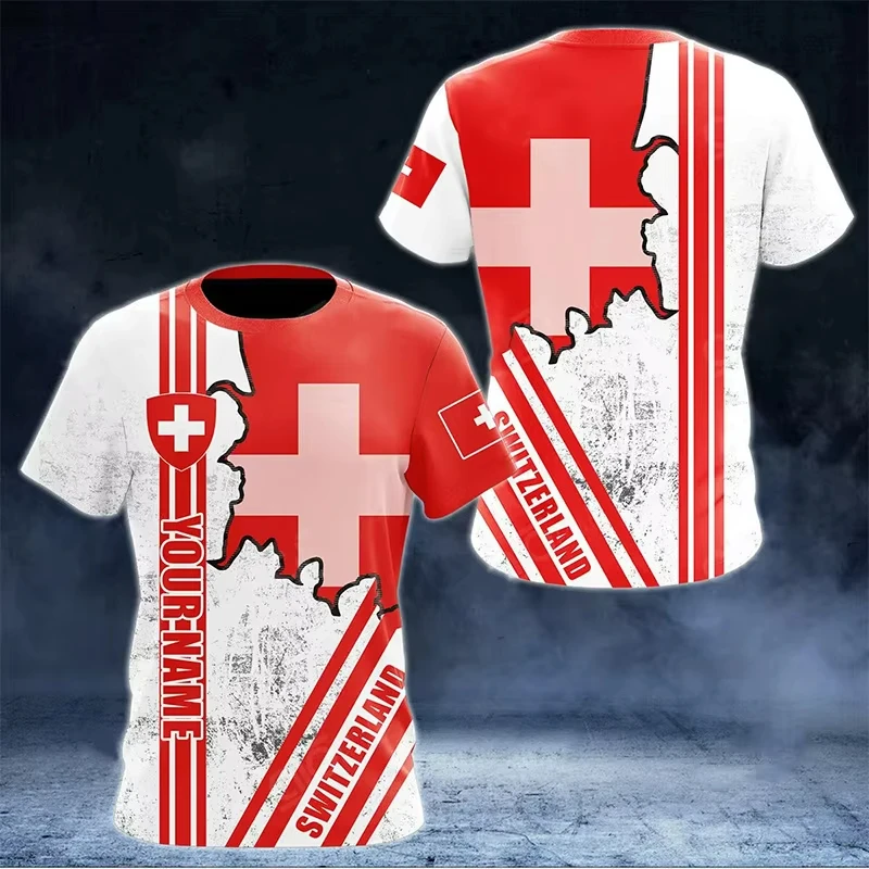 Camisetas de camiseta de fútbol con bandera suiza, camiseta deportiva informal de manga corta de verano para hombre, ropa de moda para palos de fútbol de Suiza