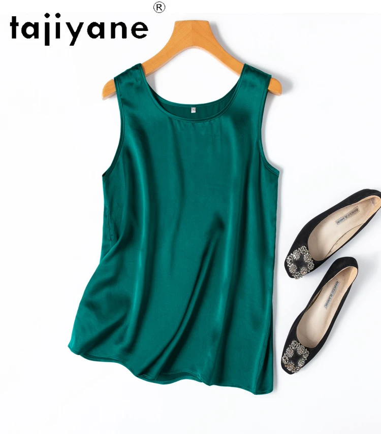 TAJIYANE 100% Mulberry Silk Tank Tops Women Sleeveless Womens Clothing Summer 2024 Fashion Straight Type More Colors Кроп Топ