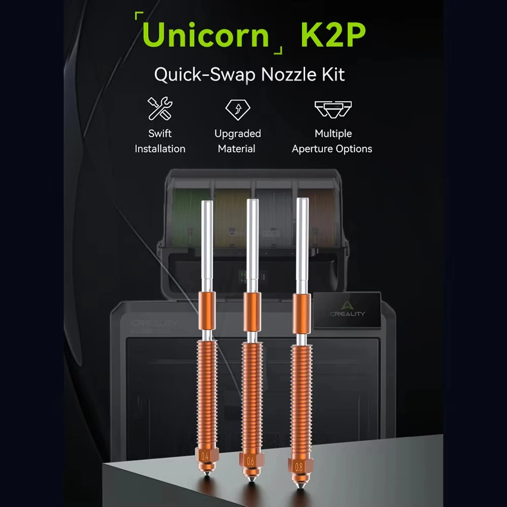 Unicorn Hardened Steel Nozzle for Creality K2/K2 Plus/K2Pro, All-Metal Quick-Swap Creality Hi Hotend Nozzles Upgrade 0.2mm/0.4mm