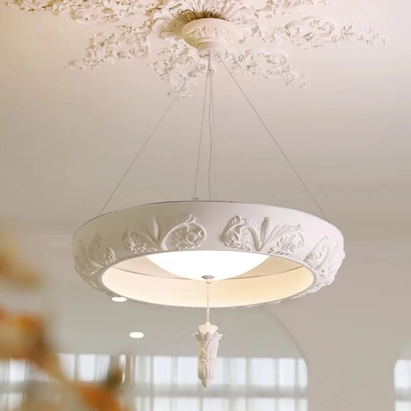 French Minimalist Luxury Plaster Ceiling Lamp For European Baroque Carved Decoration For Palace-style