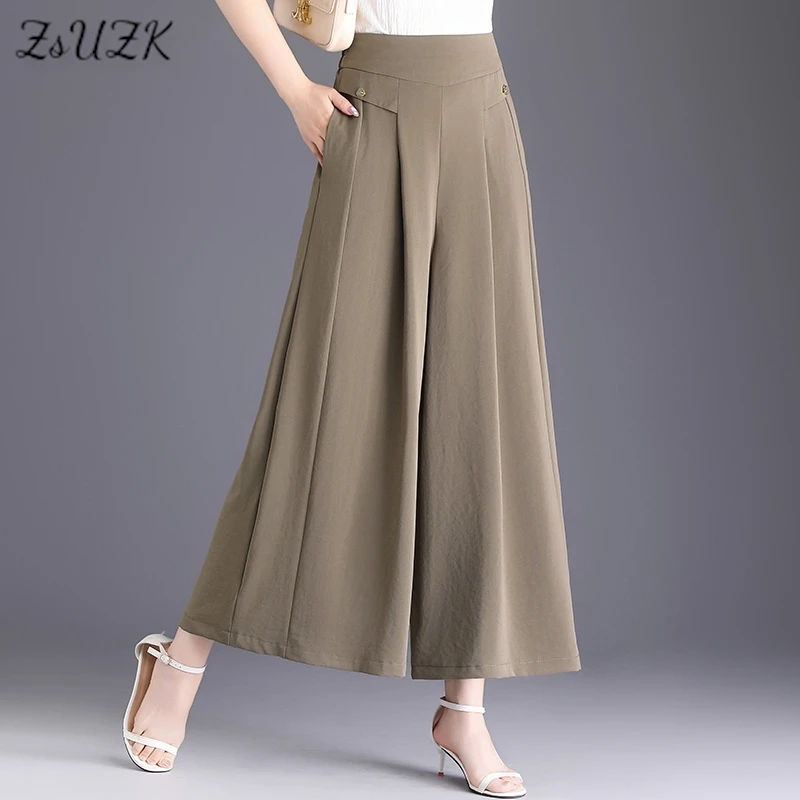 ZUZK New Style Summer Skirt Pants Women Elastic Wasit Wide Leg Pants Hanging Style Skirt Pants Thin Cropped Pants Skorts