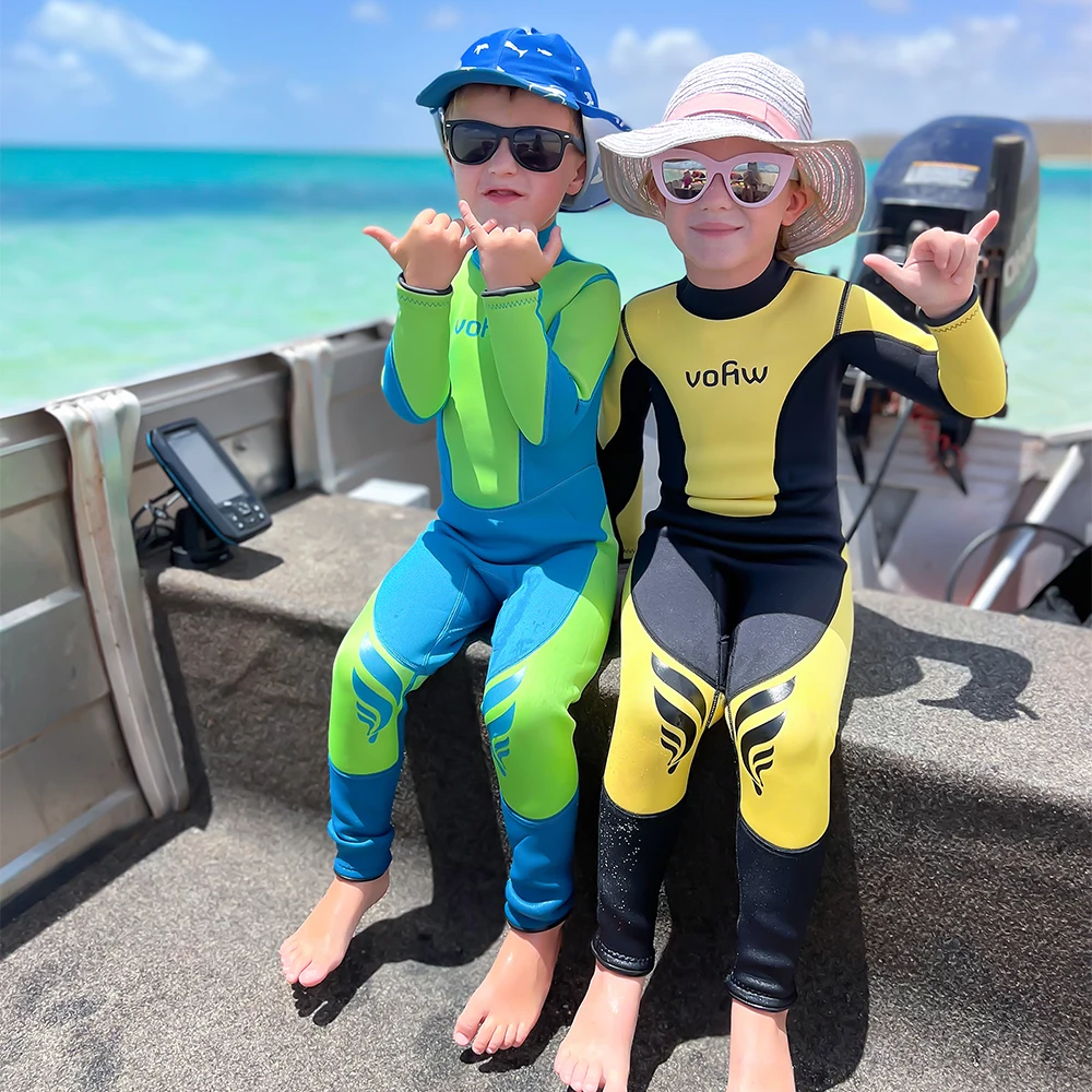 Children's 3mm Neoprene Wetsuits Boys Girls One-piece Thermal Swimsuits Back Zipper Cold-proof Surfing Swimming Snorkeling Suit