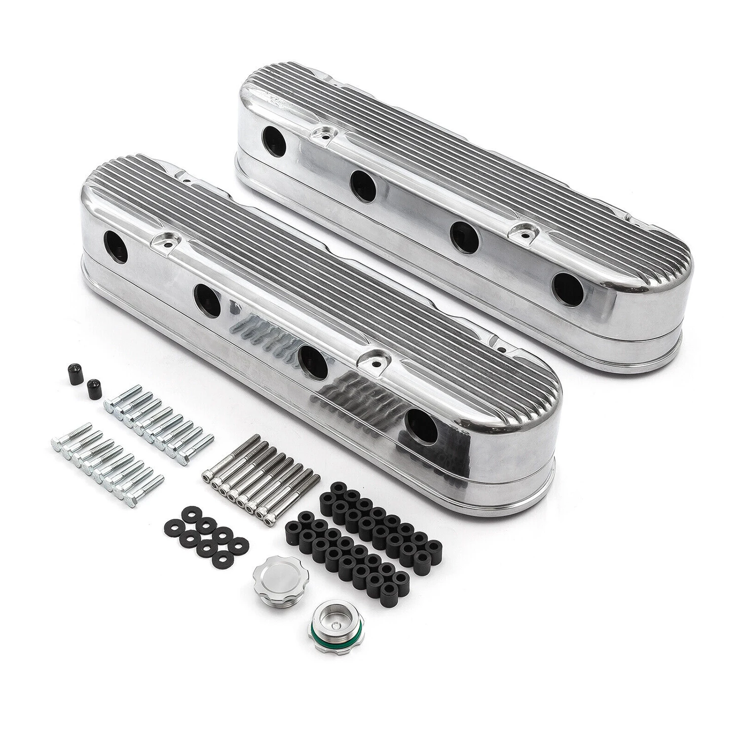 241-181 2pcs Finned Coil Aluminum Valve Cover Polished for Chevy LS LS1 LS2 LS3 LS6 LS7 Engine Part with 1 Year Warranty