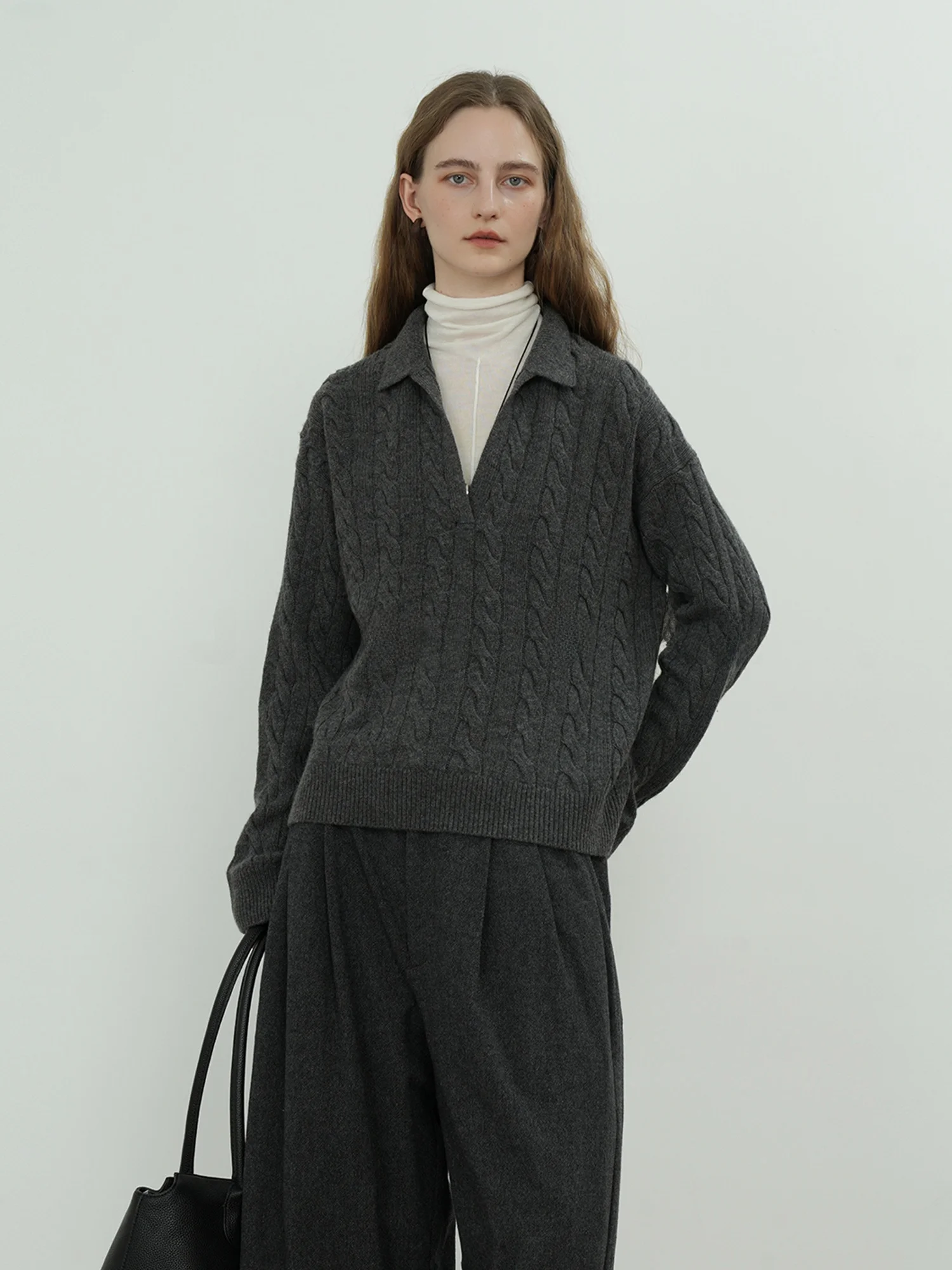 

JWSZ Full Wool Retro Sle Loose Knit Sweater Collar f Open Warmth Autumn Winter Women's Faion Comfortable Knitted ...