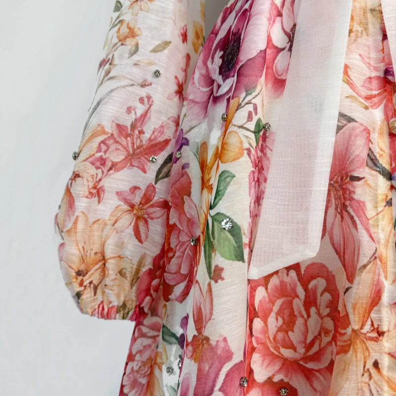 ชุดเดรสยาวผ้ากำมะหยี่พิมพ์ลายดอกไม้สไตล์อังกฤษ ดีไซน์เอวสูง แฟชั่นทันสมัย เหมาะกับทุกโอกาส สำหรับผู้หญิง