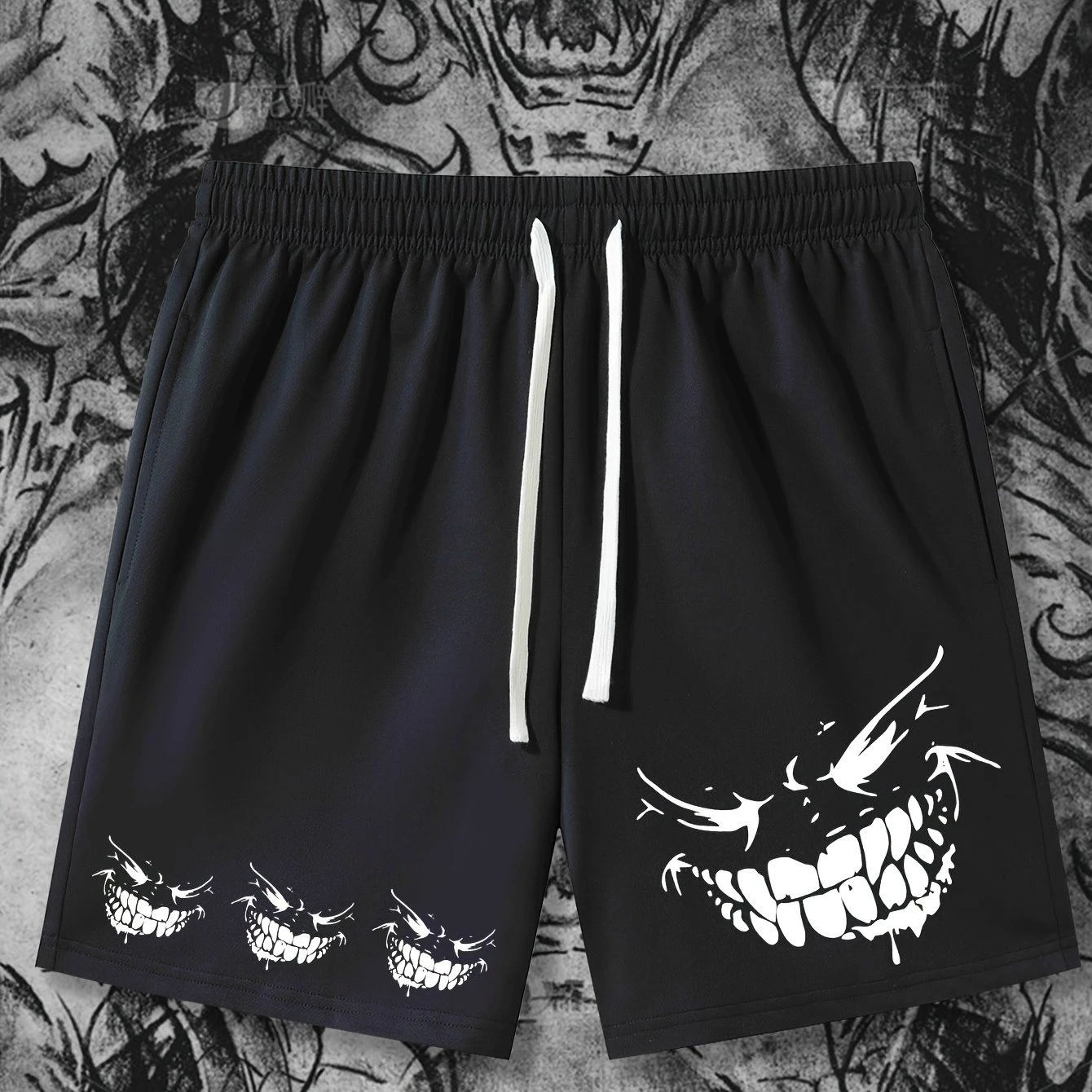 

Men's Stylish and Versatile Tooth-shaped Casual Shorts Loose Fit Elastic Waistband with Drawstring Suitable for Everyday Wear
