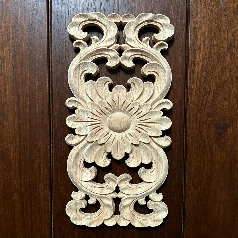 Unique Natural Floral Wood Carved Wooden Figurines Crafts Corner Appliques Frame Wall Door Furniture Wooden Carving Decoration
