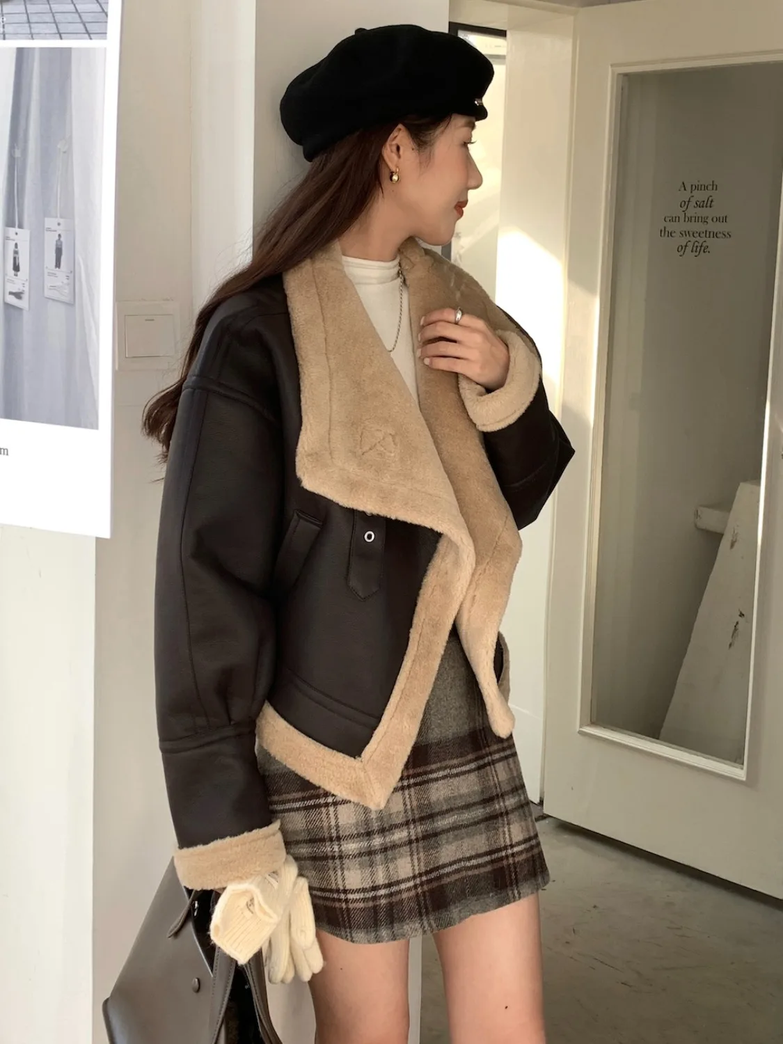 Abrigo largo de piel de cordero para mujer, ropa de abrigo con cuello de sangre de Color Faion, Top versátil adelgazante para invierno, suéter coreano Sle