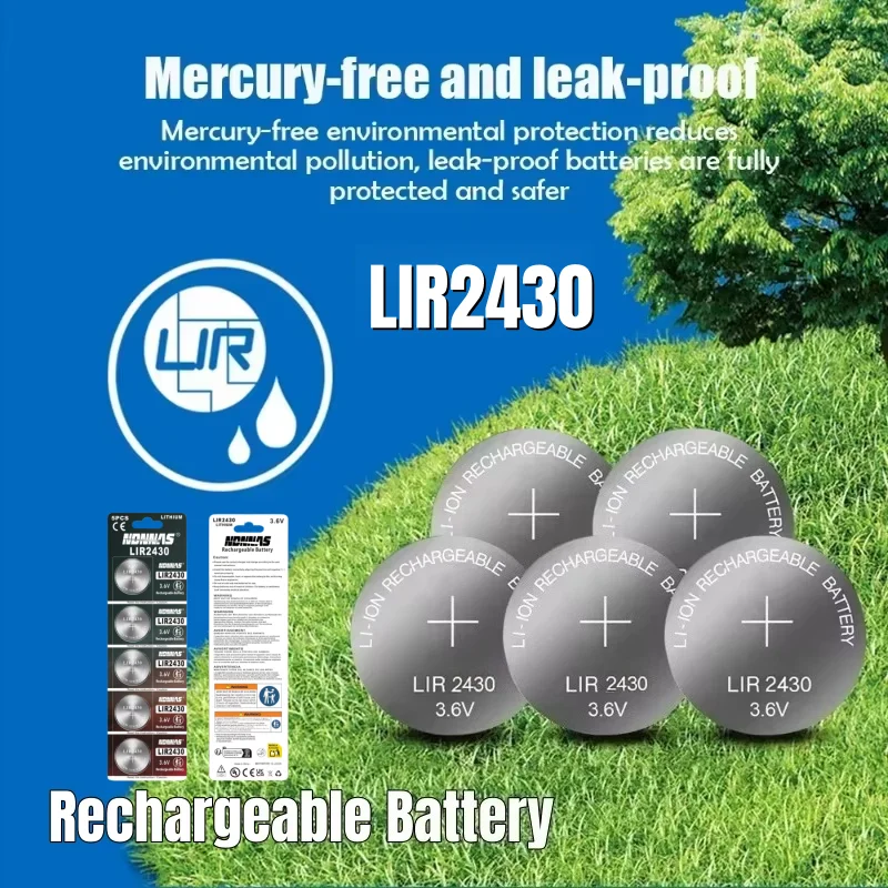 

LIR2430 Rechargeable Battery 3.6V Lithium for Car Key Fob Remote Control Watch Clock Replace CR2430 PD2430 with Free Tool