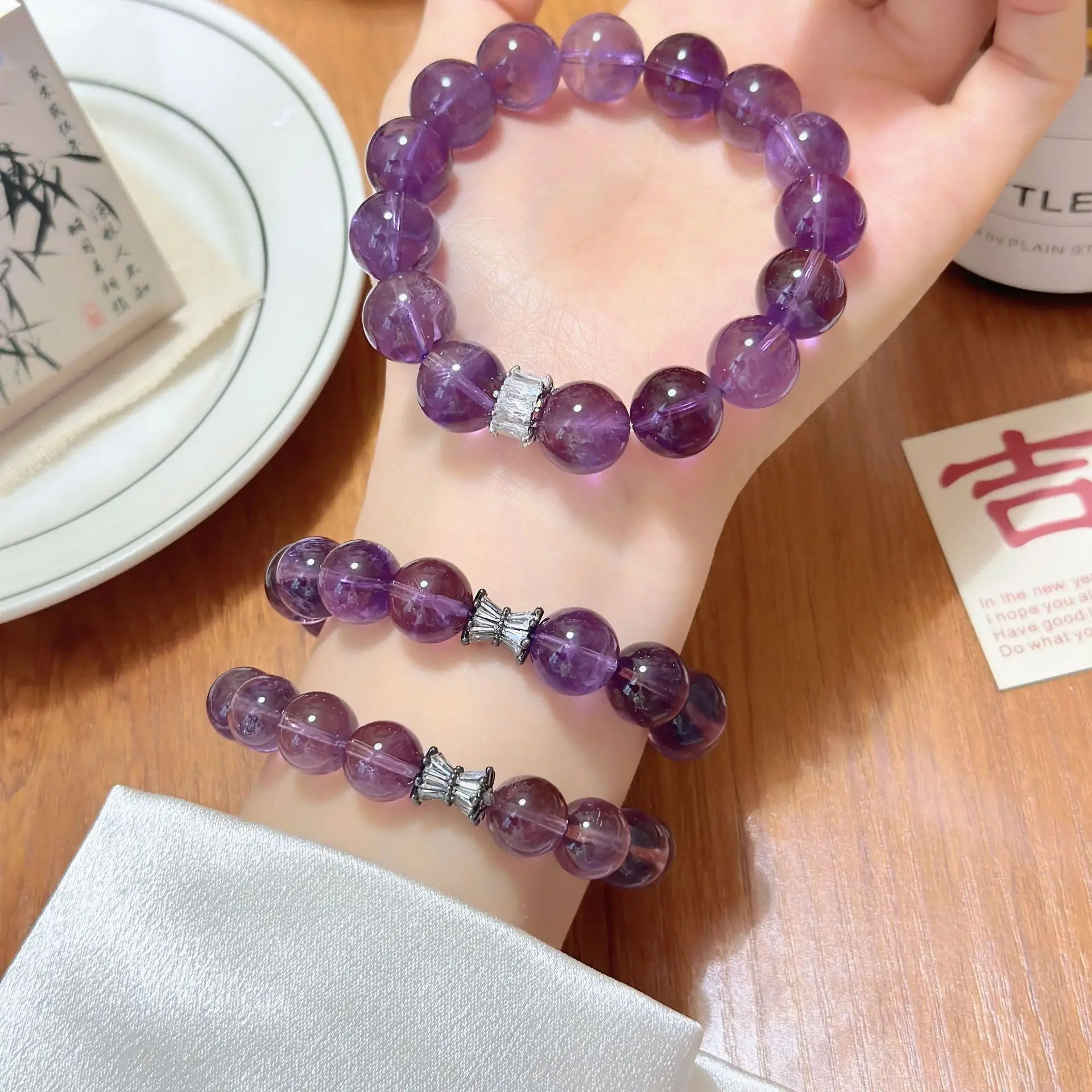 

Natural Amethyst Mm Grape Minimalist Handmade Accessory Same Style Nine Purple Fire Free Crystal Bracelet Lucky Hand String