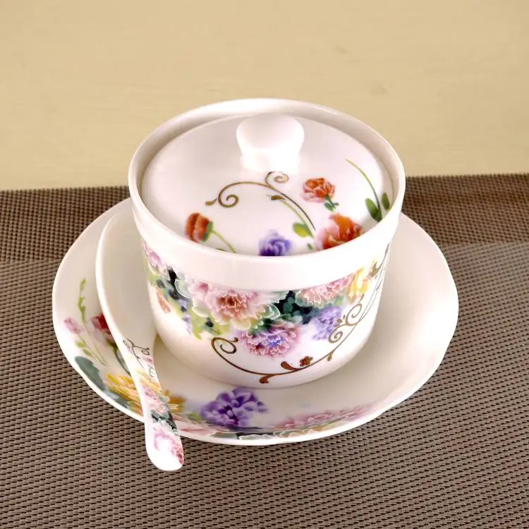 Ceramic stew pot with lid, separated from water, bird's nest, egg custard, supplements, desserts, stew pot, soup pot, Jingdezhen