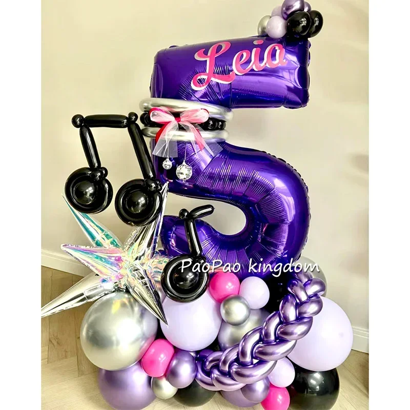 Lila Musik-Themen-Party-Zubehör 1-9 Digitale Ballonsets 32 Zoll Große Aluminiumfolien-Ballons Geburtstags- und Karnevalsdekoration – Detail 1
