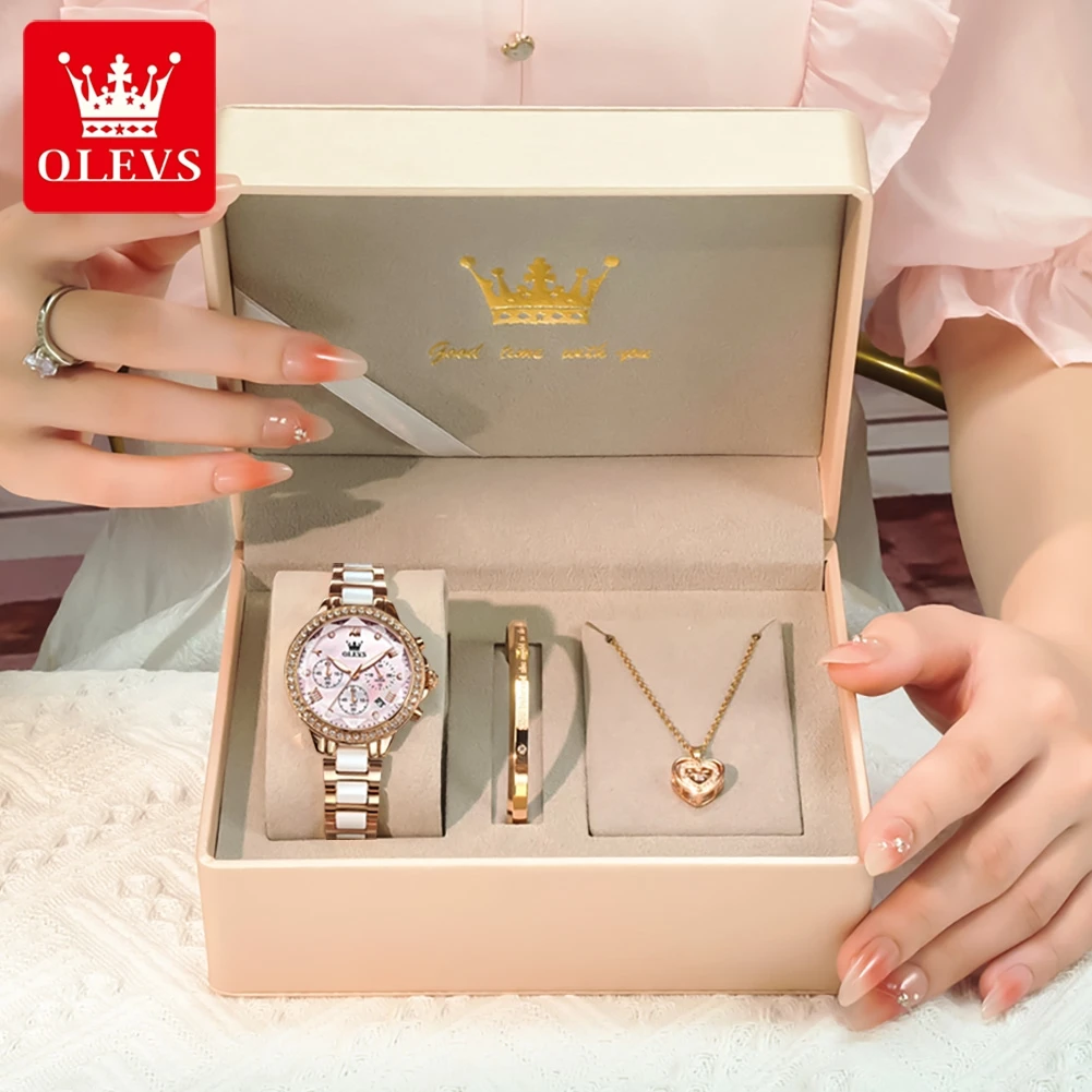 

OLEVS 9999, водонепроницаемые светящиеся часы для женщин, модный ремешок из нержавеющей стали, оригинальные кварцевые наручные часы, роскошный женский подарочный набор