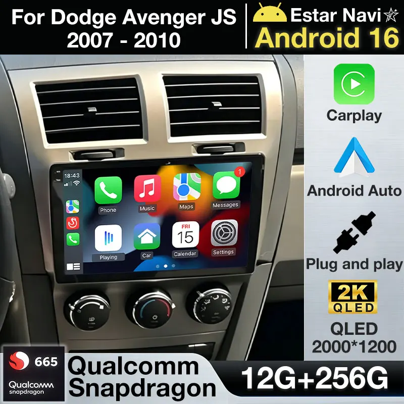 Android 16 Carplay para Dodge Avenger JS 2007 - 2010 para Dodge Nitro 2006 - 2011 Reproductor Multimedia Estéreo NAVI DSP GPS Radio para Auto