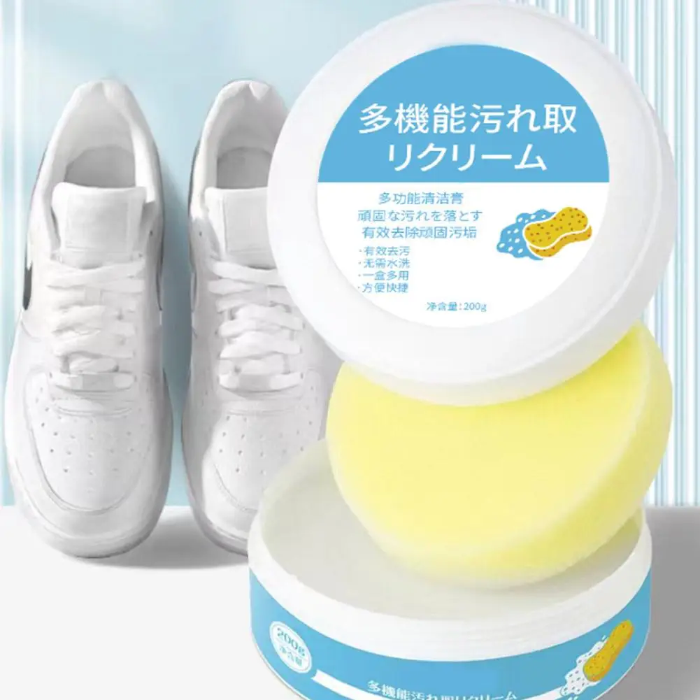 1pc Cleaning Cream with Sponge Multipurpose Cleaning and Stain Removal Cream White Sneake Shoes Free Wash No Yellowing