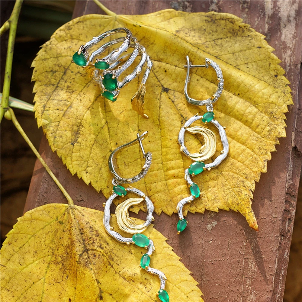 GEM'S BEAUTY Vine Natural Style Design Earrings For Women 925 Sterling Silver Creative Drop Earrings Handmade Fine Jewelry